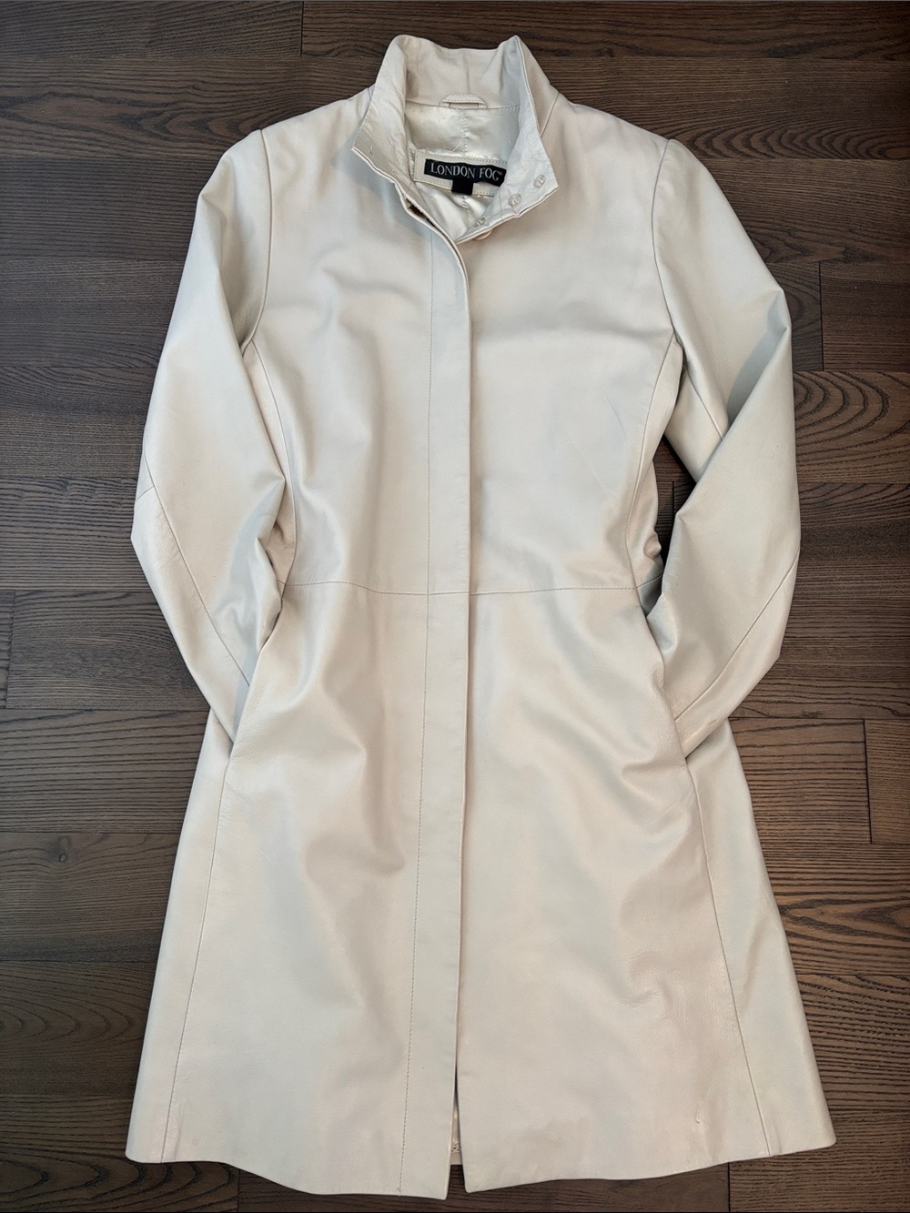 London Fog Lined Leather Trench Stone Beige fits sz 6 Excellent Condition